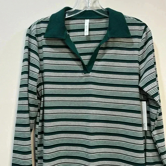 LC Couture Long Sleeve Striped V-Neck Shirt - Size L - Picture 2 of 9